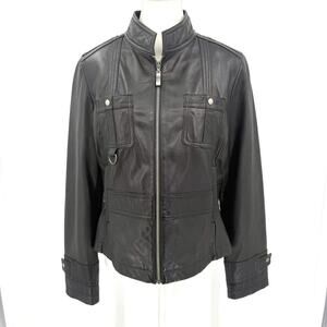 VINTAGE Y2K WILSONS GENUINE LEATHER WOMENS FITTED BLACK LEATHER JACKET SIZE M